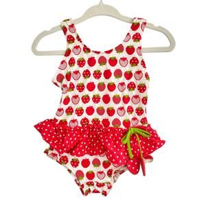 Florence Eiseman Baby Girl Strawberry Print Ruffle One Piece Swimsuit 12m NWT